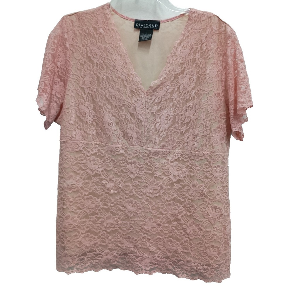 VTG Y2k Dialogue Womens Babydoll Top Size 1X Pink Lace Floral Fairy Romantic